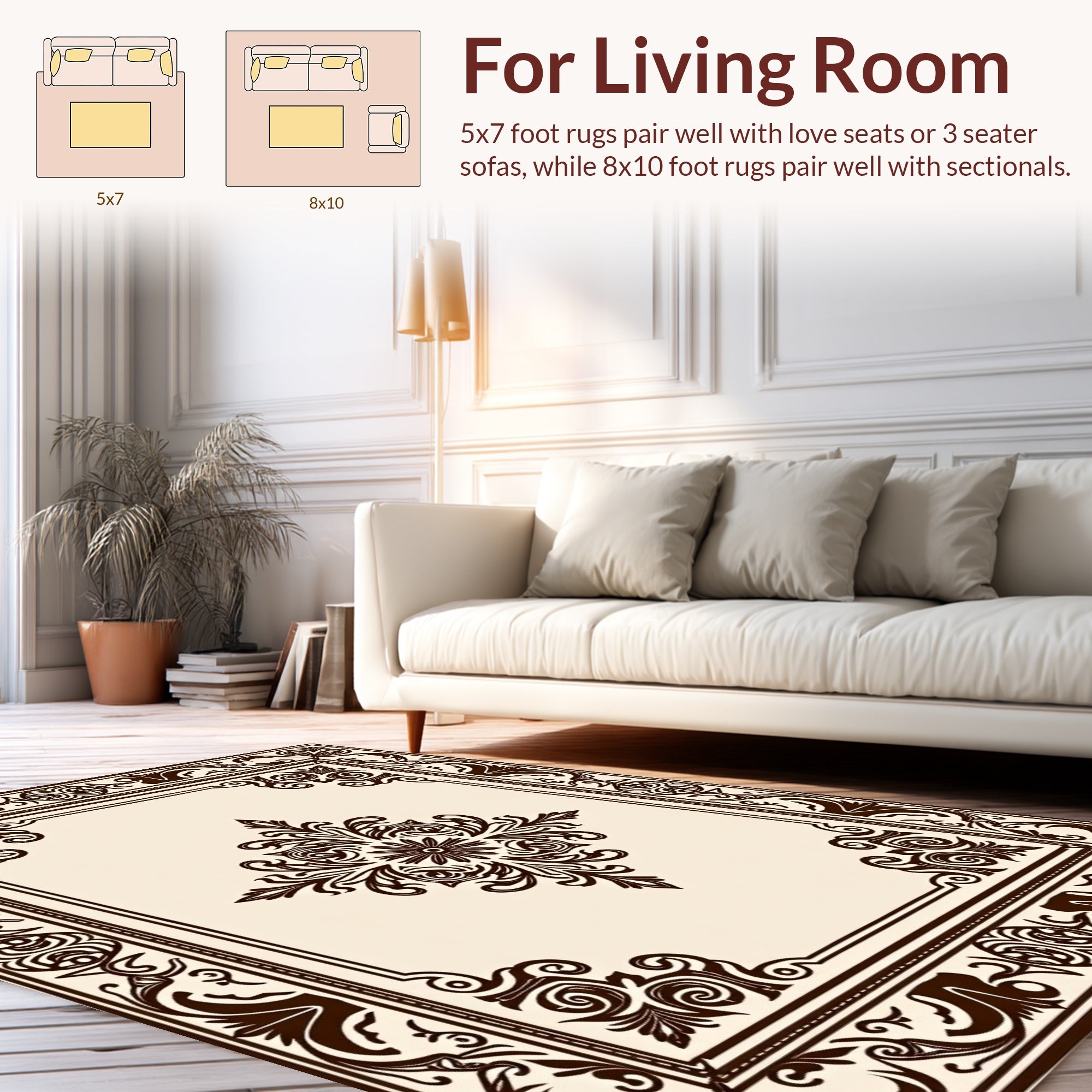 Ornate Floral Damask Scroll Pattern Rug