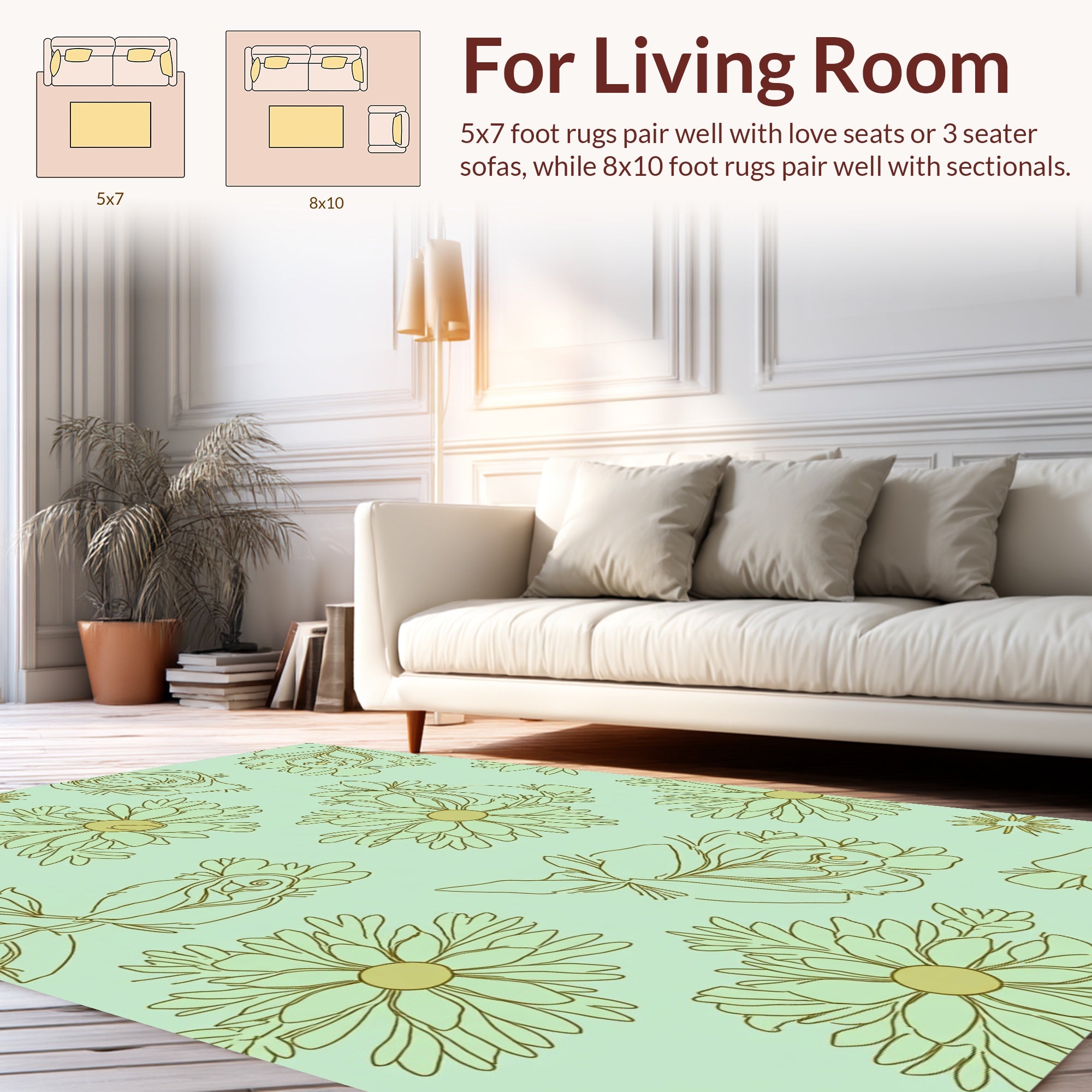 Retro Floral Outline Pattern Rug