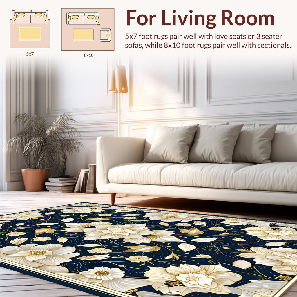 Midnight Floral Gold Intricate Rug