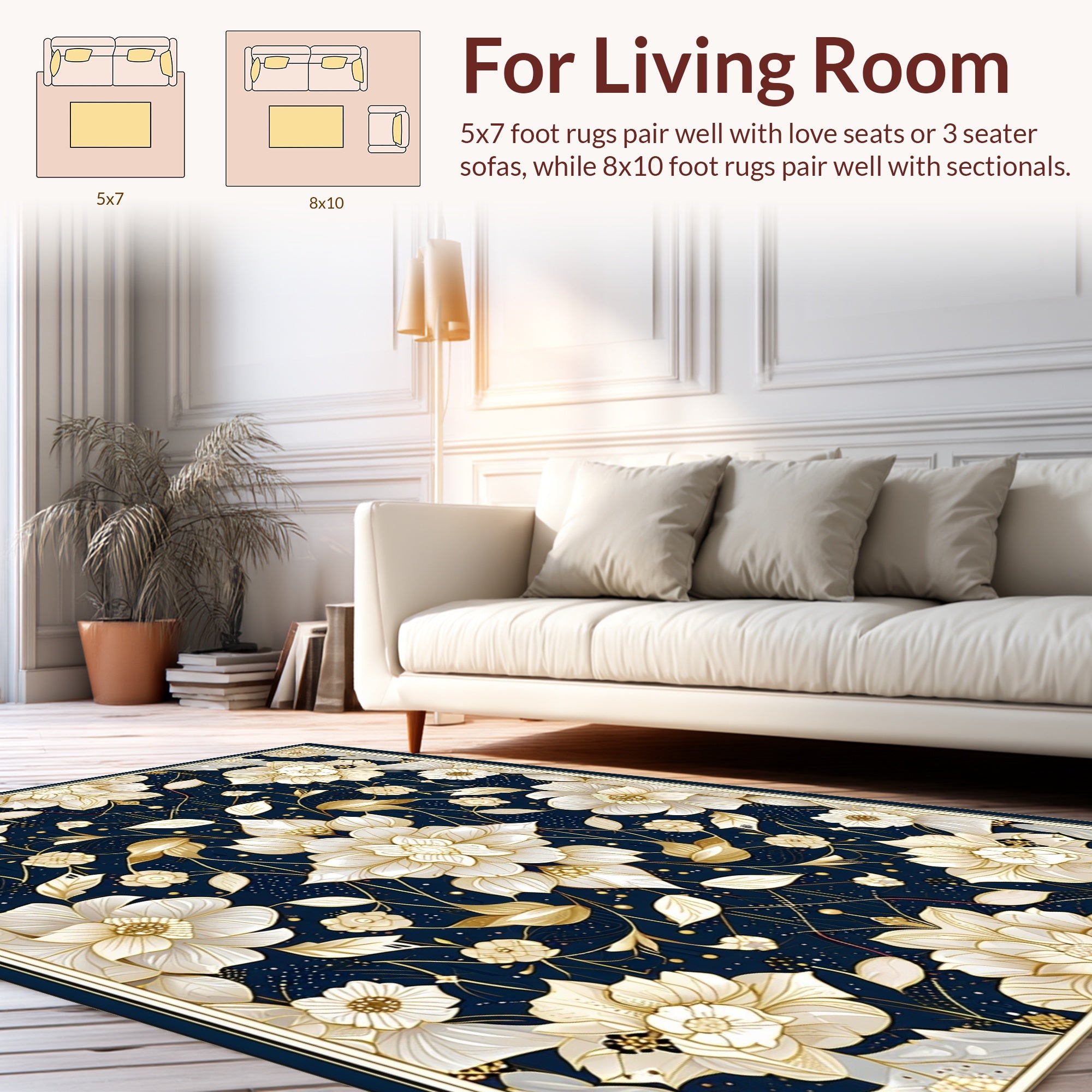 Midnight Floral Gold Intricate Rug