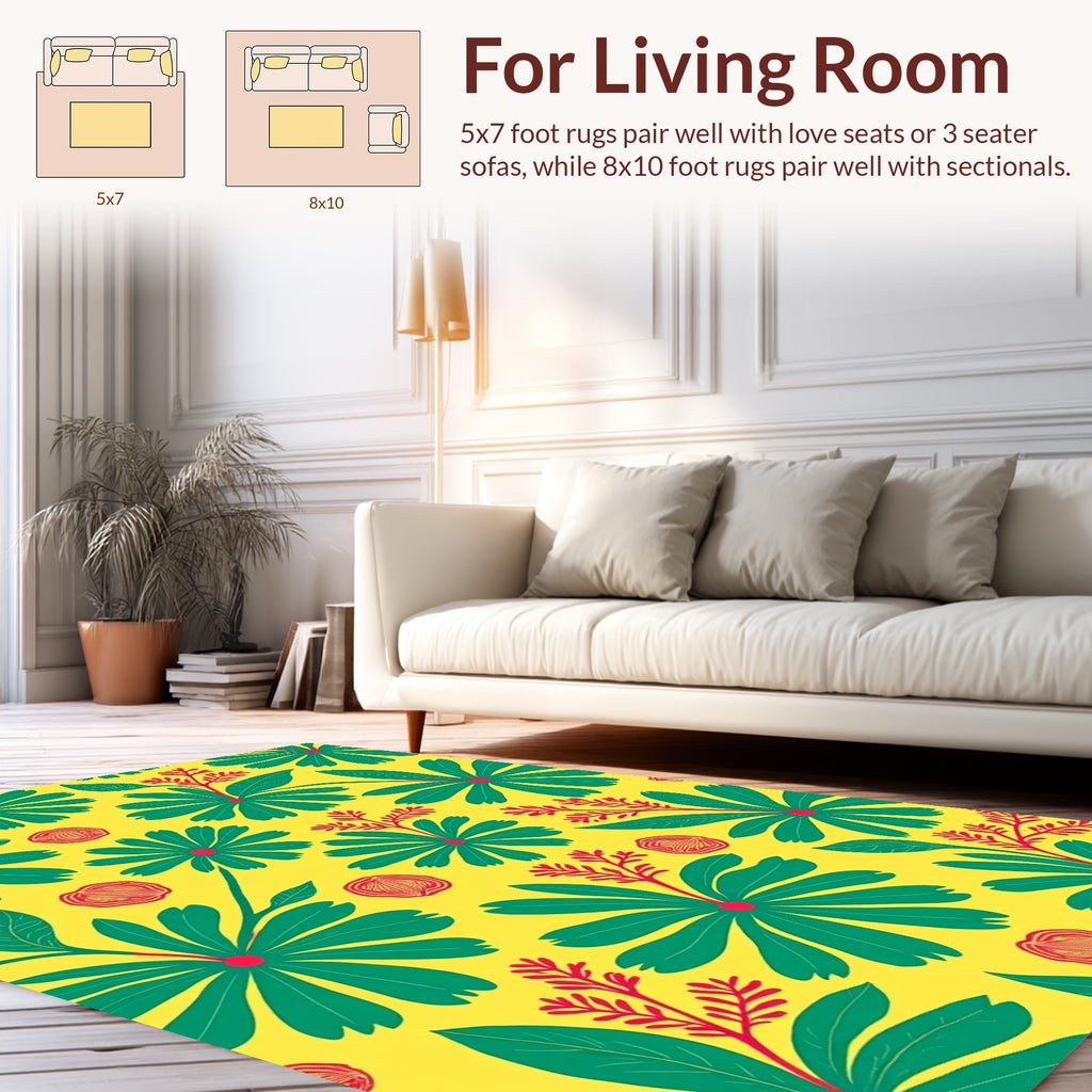 Bold Floral Design Yellow Green Rug