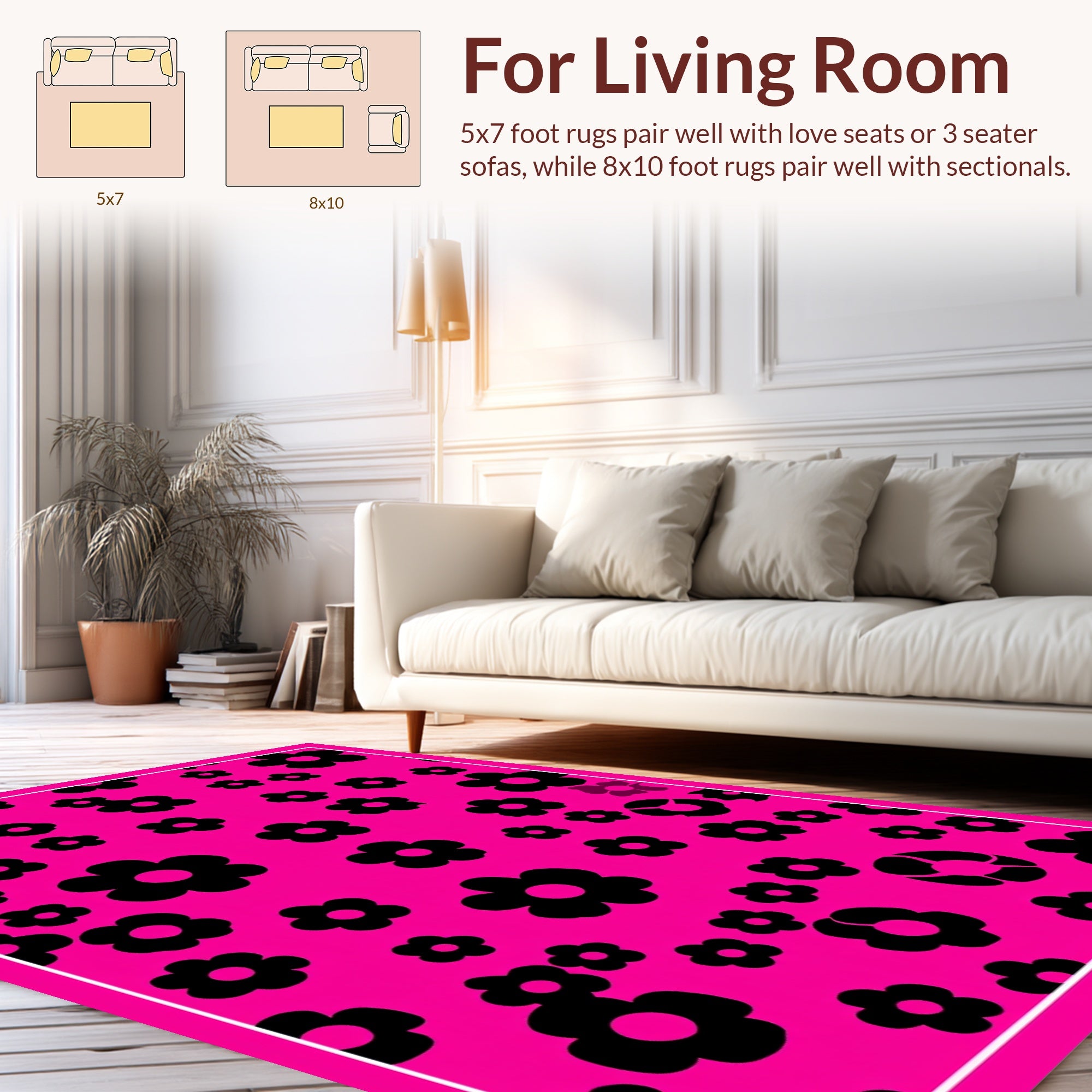 Bold Black Flower Patterned Rug