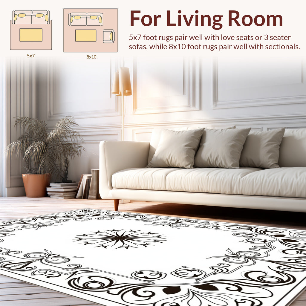 Ornate Floral Scrollwork Centerpiece Rug