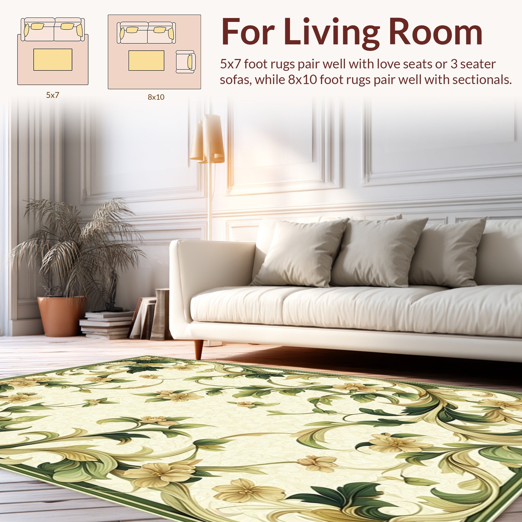 Vintage Floral Vines Botanical Design Rug
