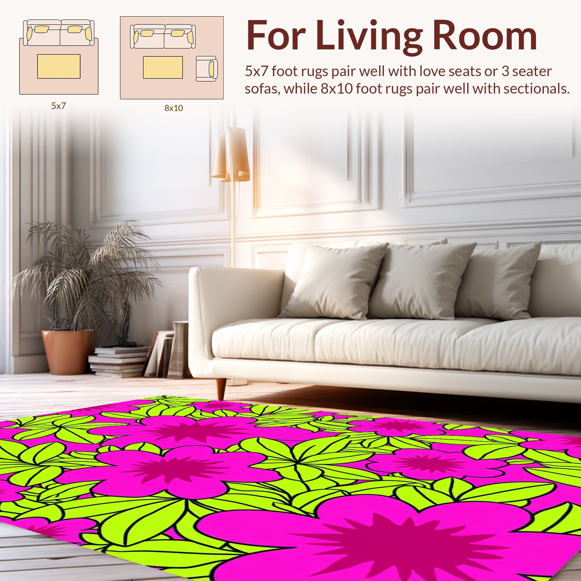 Bold Floral Pattern Pink And Lime Rug