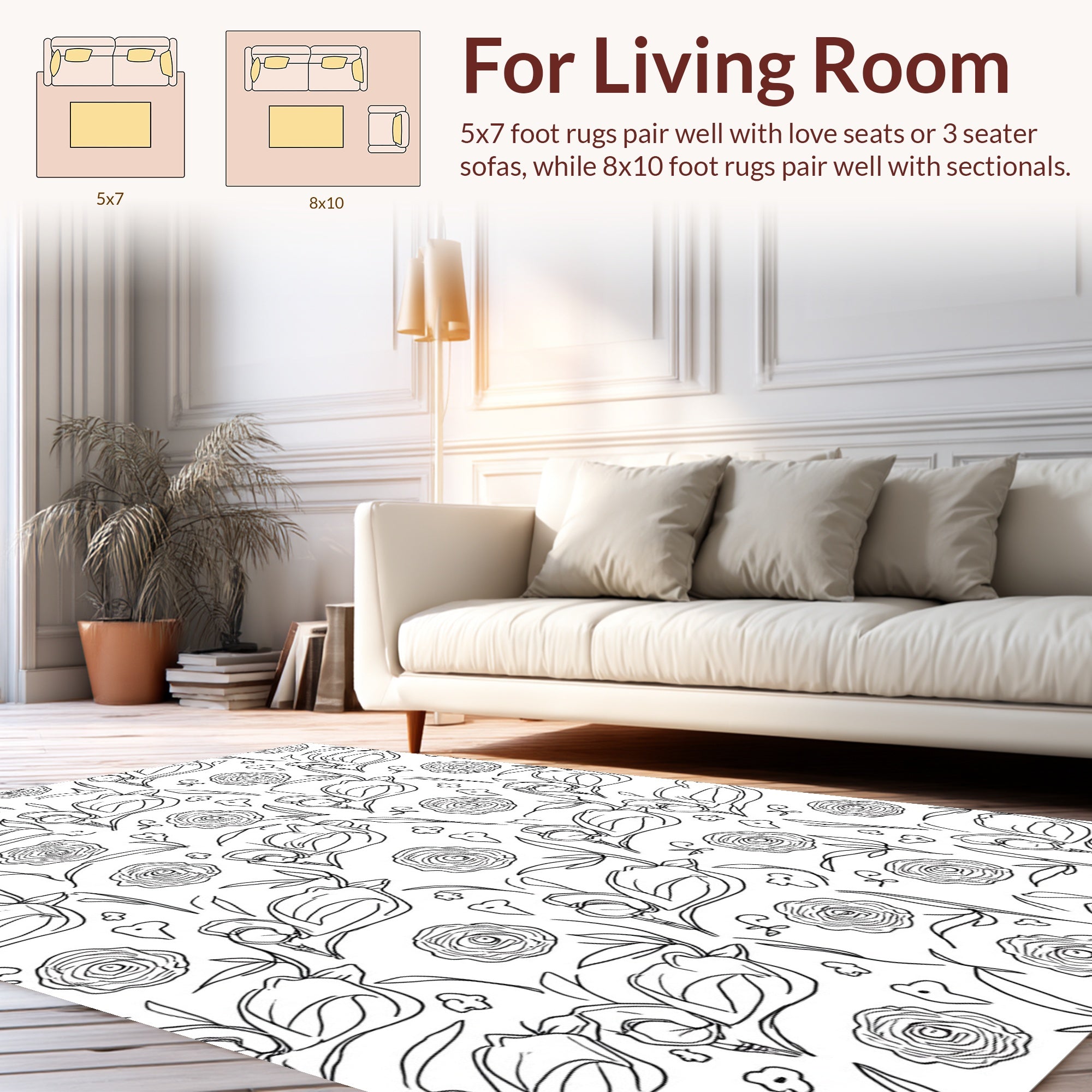 Whimsical Outline Floral Sketch Rug