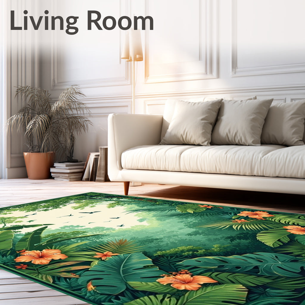 Lush Tropical Jungle Birds Design Rug