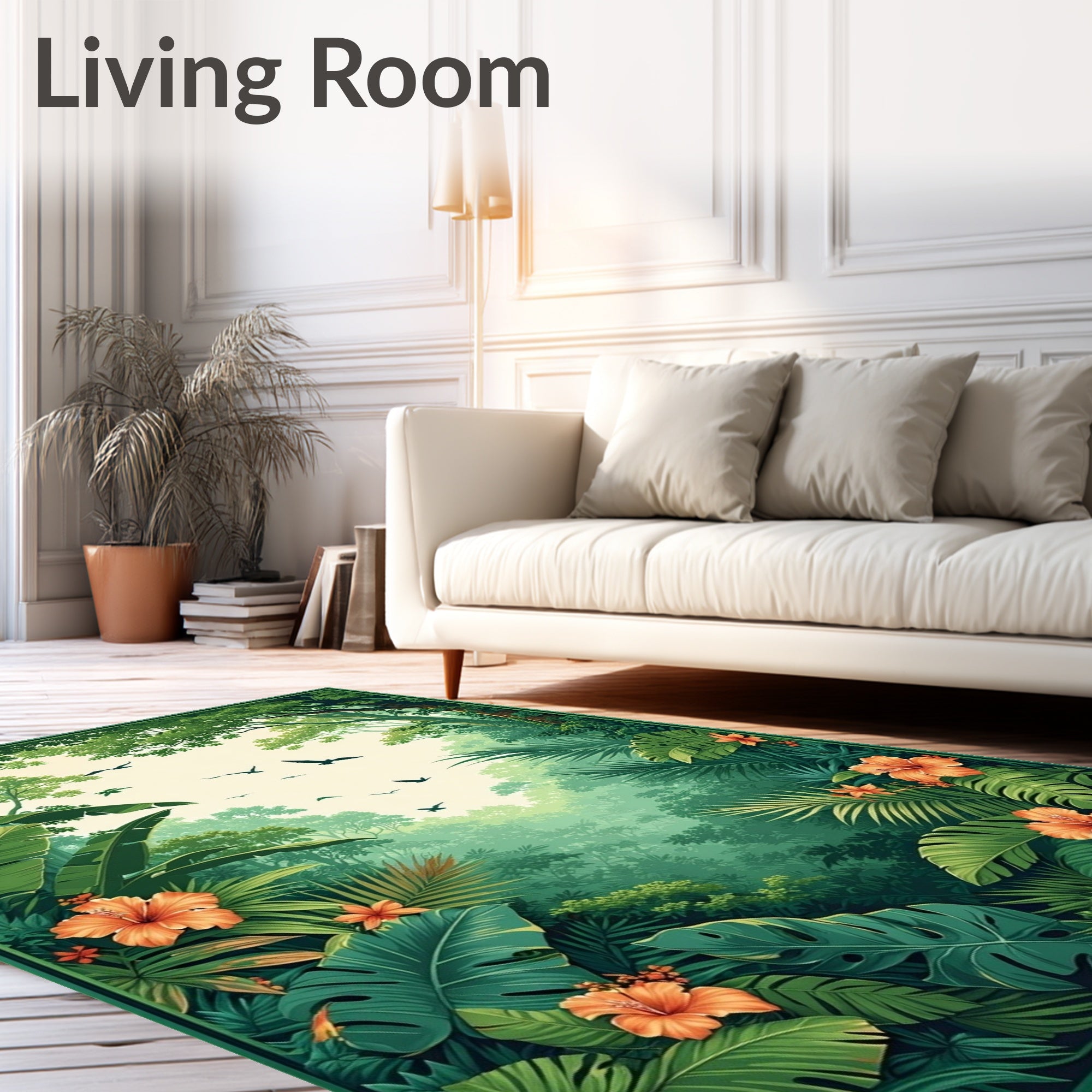 Lush Tropical Jungle Birds Design Rug