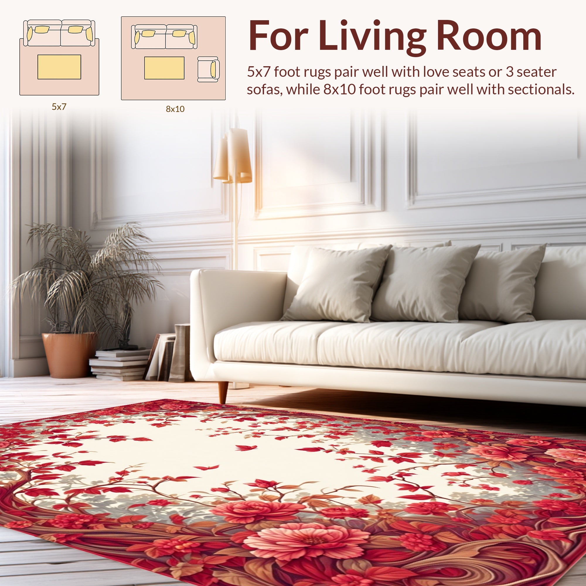 Red Floral Tree Branches Pattern Rug