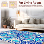 Blue White Floral Sketch Area Rug