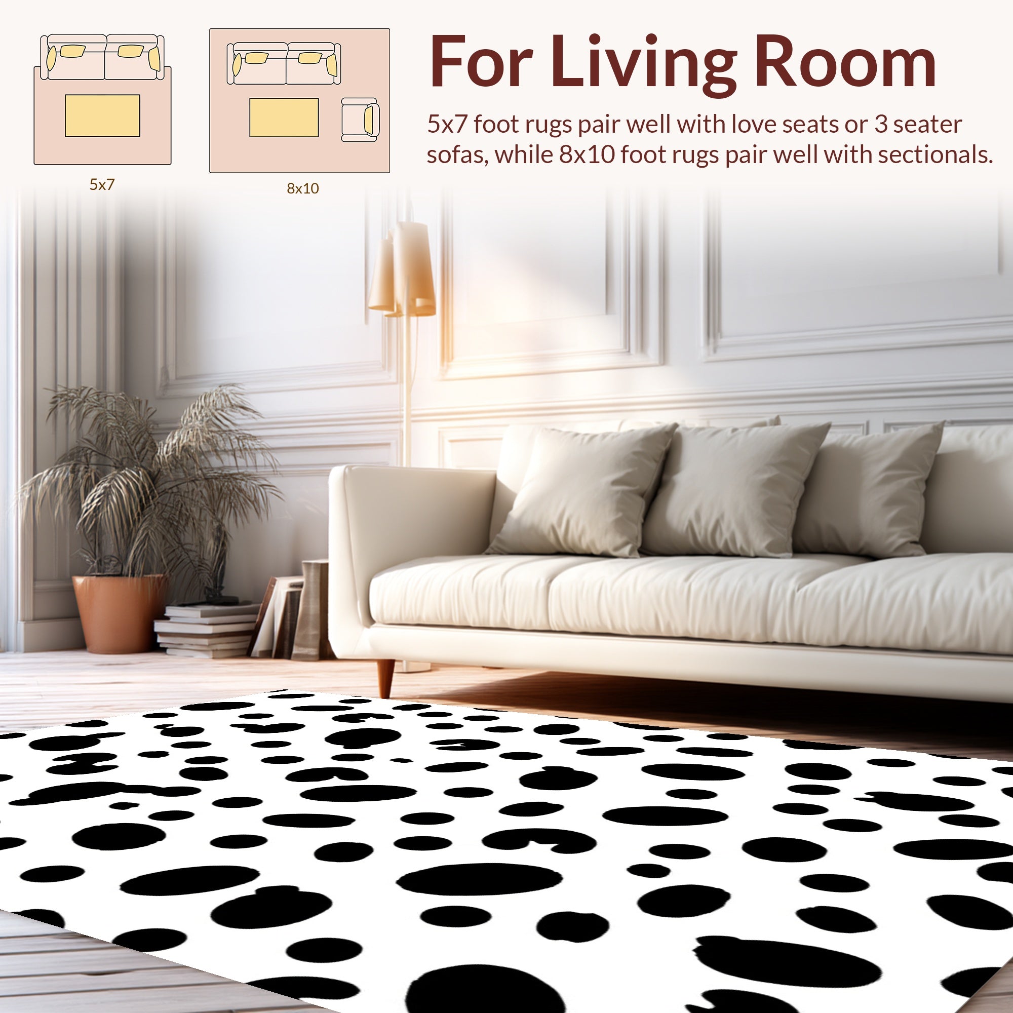 Bold Black White Spot Pattern Rug