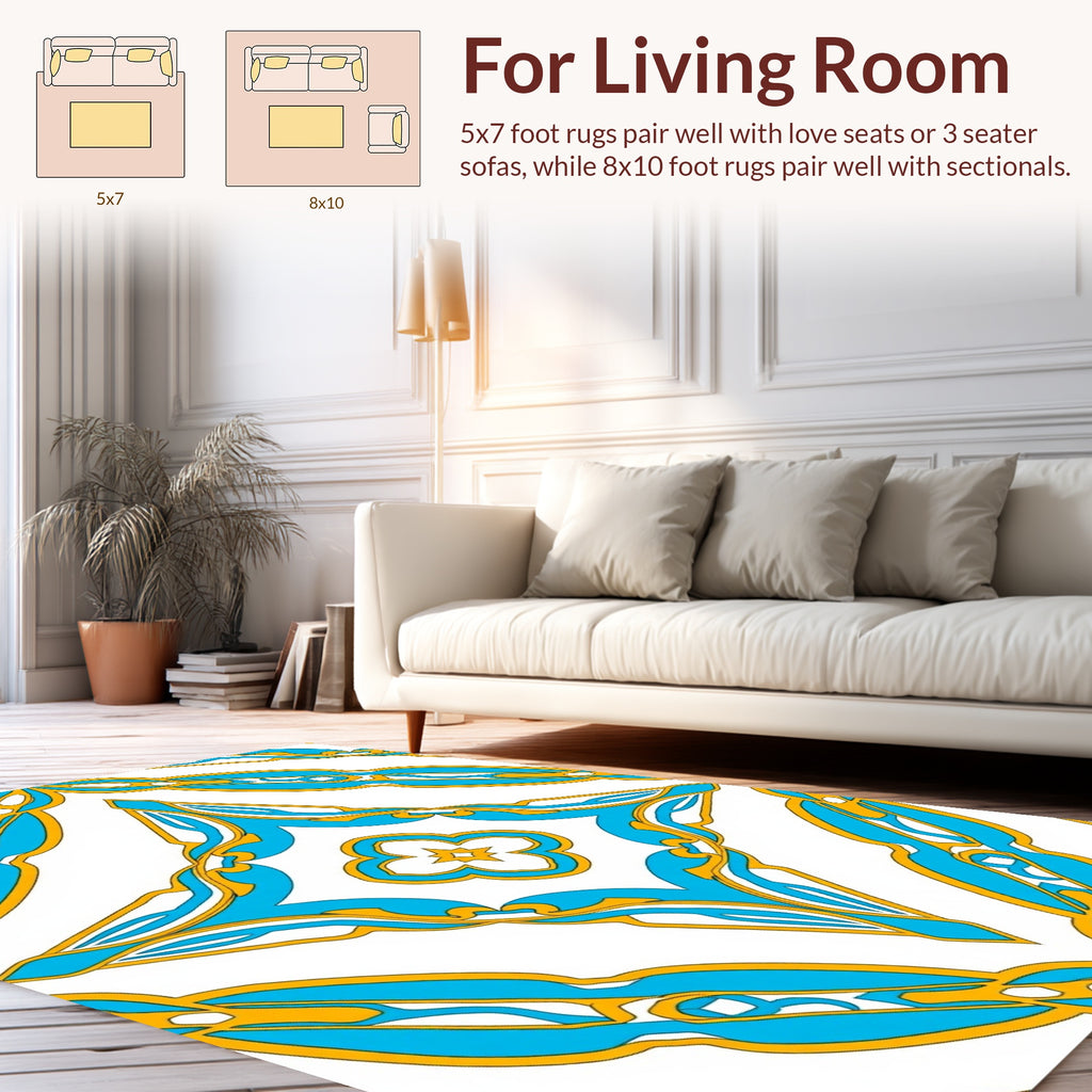 Blue Gold Art Nouveau Diamond Rug