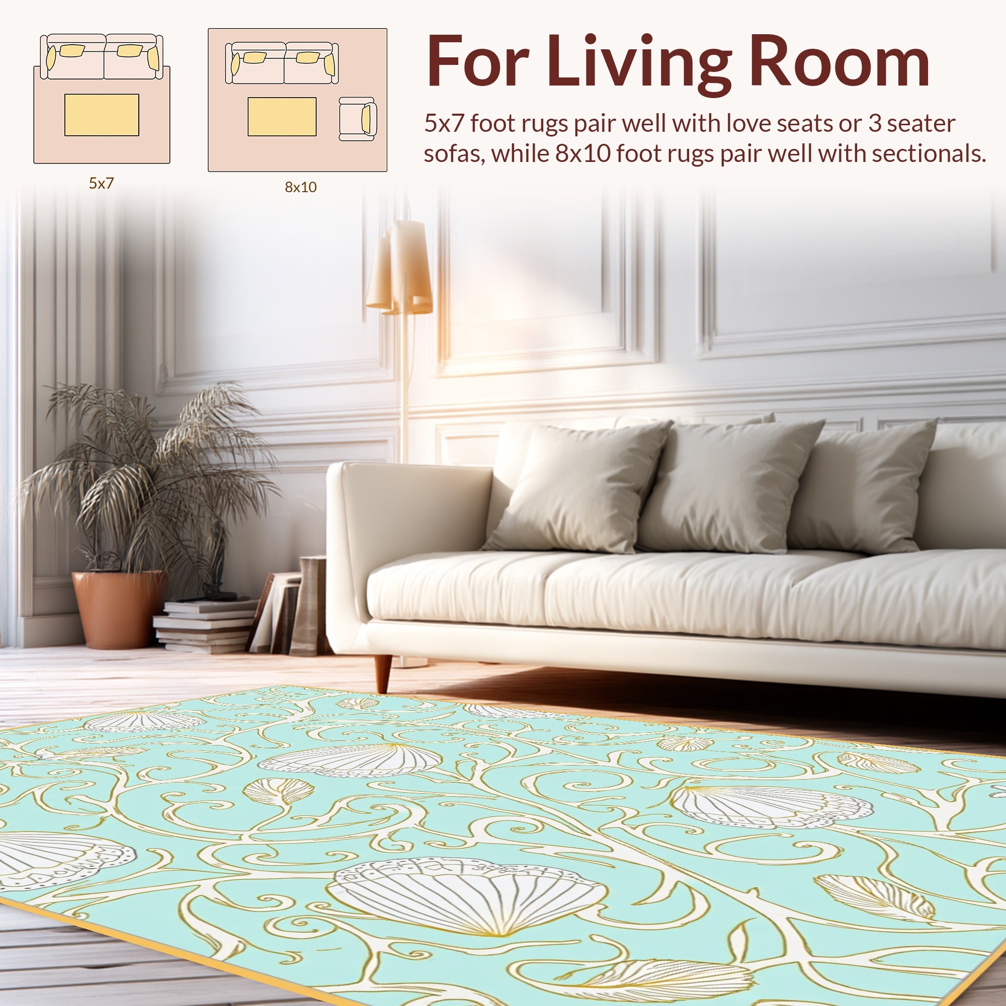 Aquatic Shell Scroll Pattern Rug