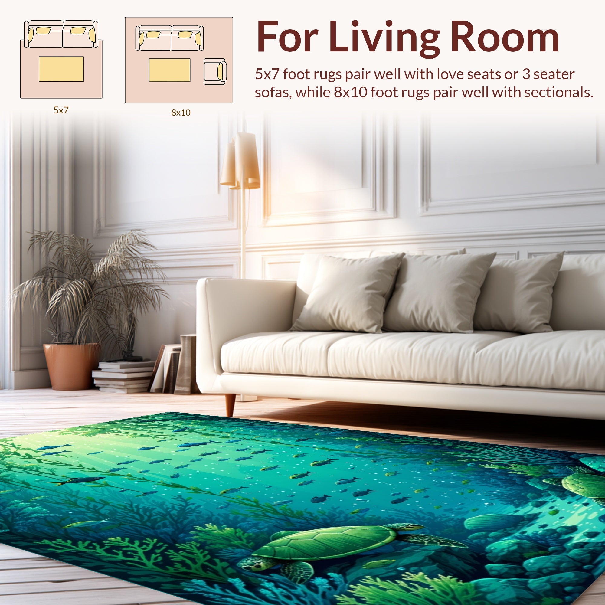 Underwater Scene with Tortoises and Fish Rug