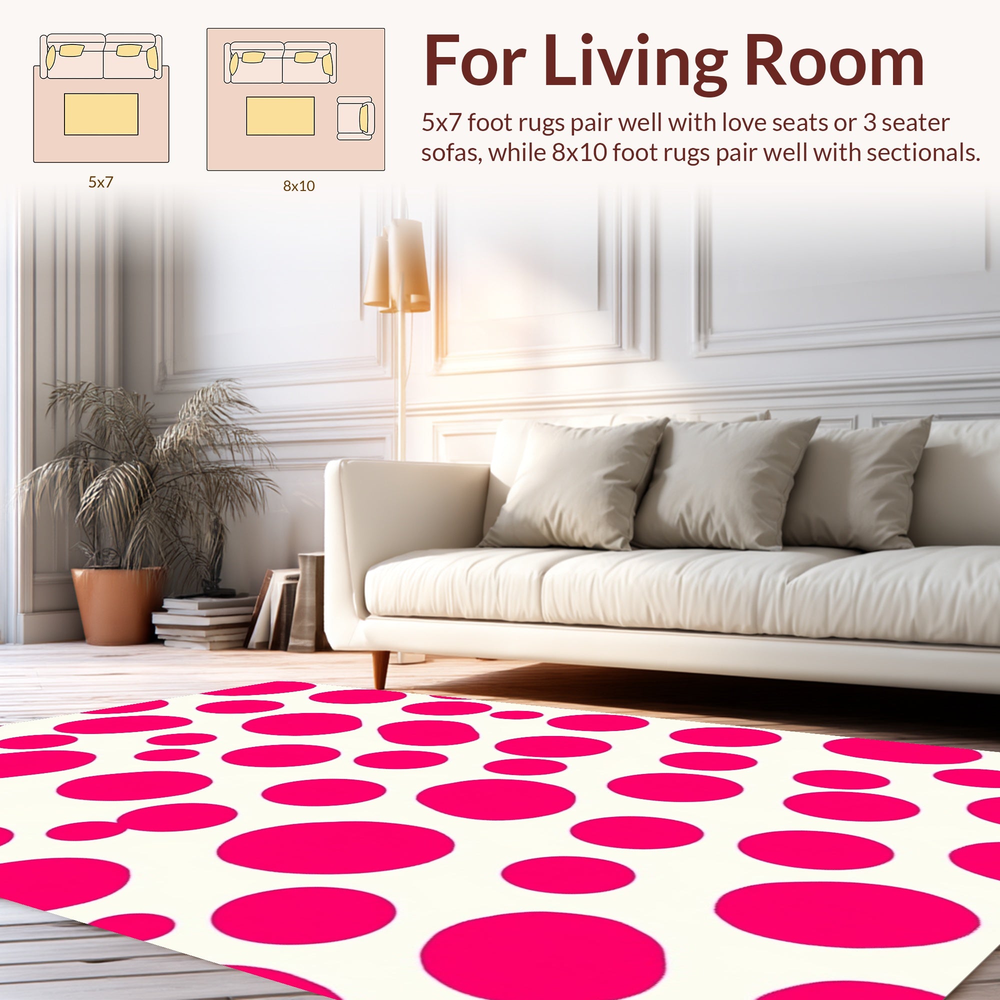 Playful Pink Dot Pattern Rectangular Rug