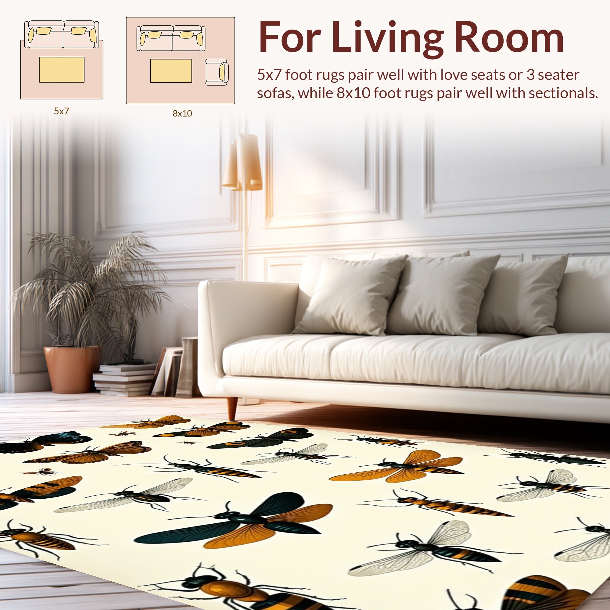 Vintage Insect Butterfly Motif Rug