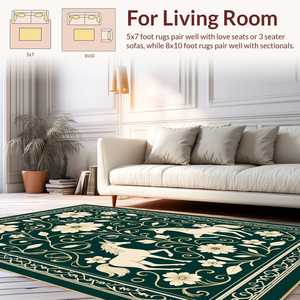 Enchanted Unicorn Floral Border Design Rug