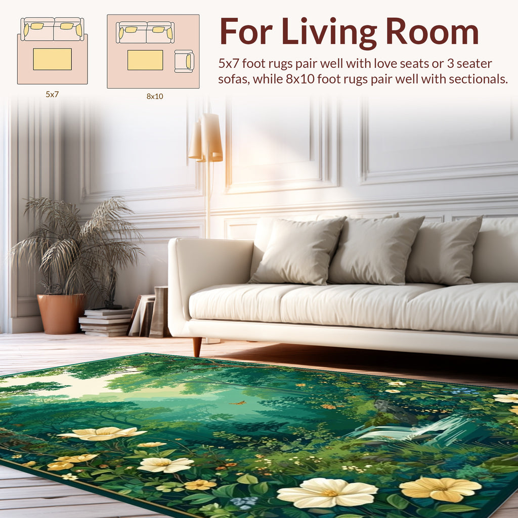 Enchanted Forest Waterfall floral Pattern Rug