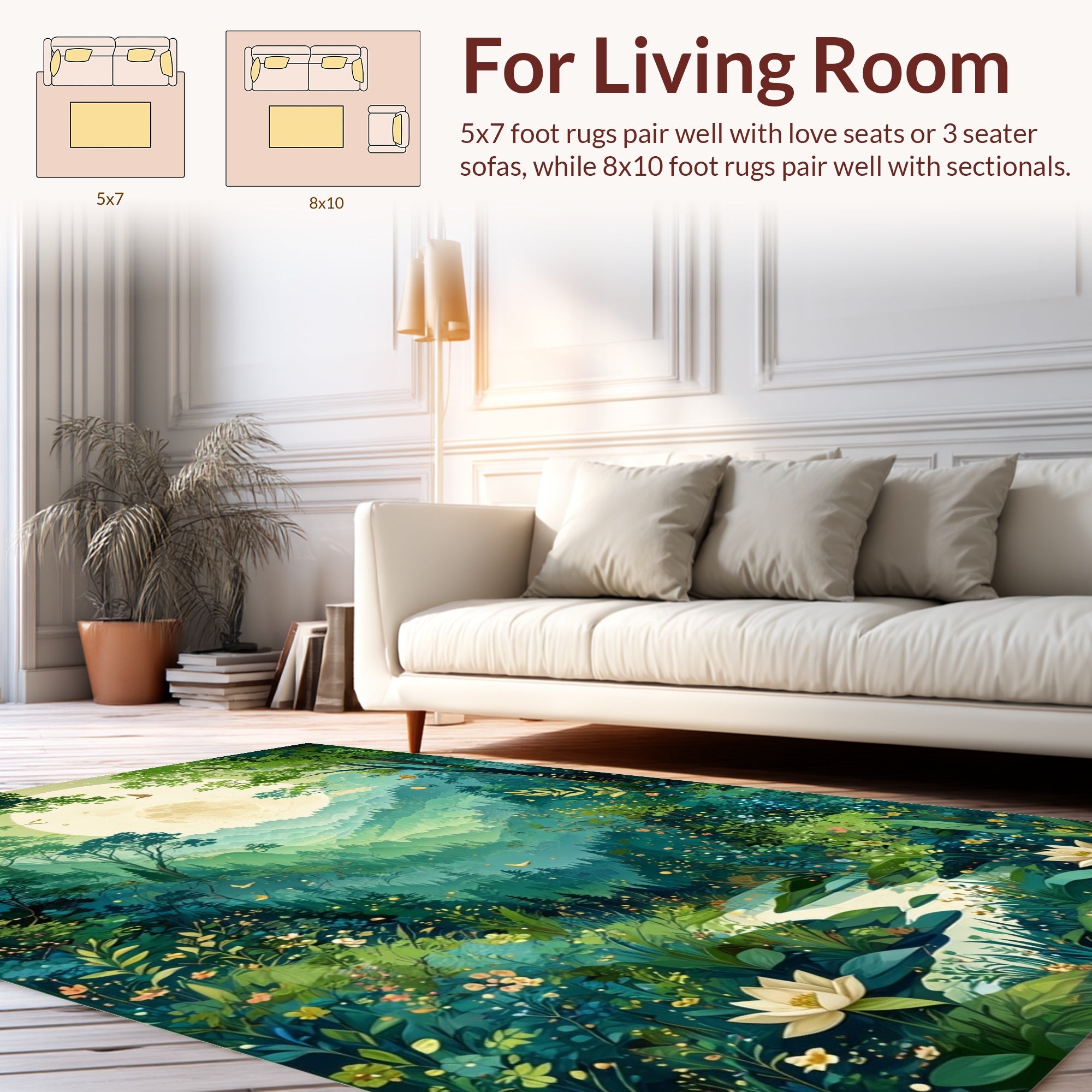 Enchanted Forest Moonlit Mountain Landscape Rug