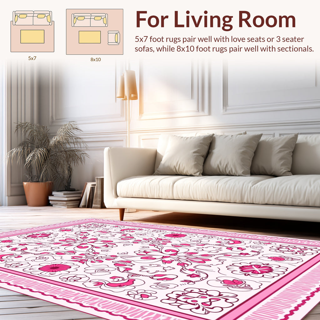 Pink Floral Mandala Border Pattern Rug