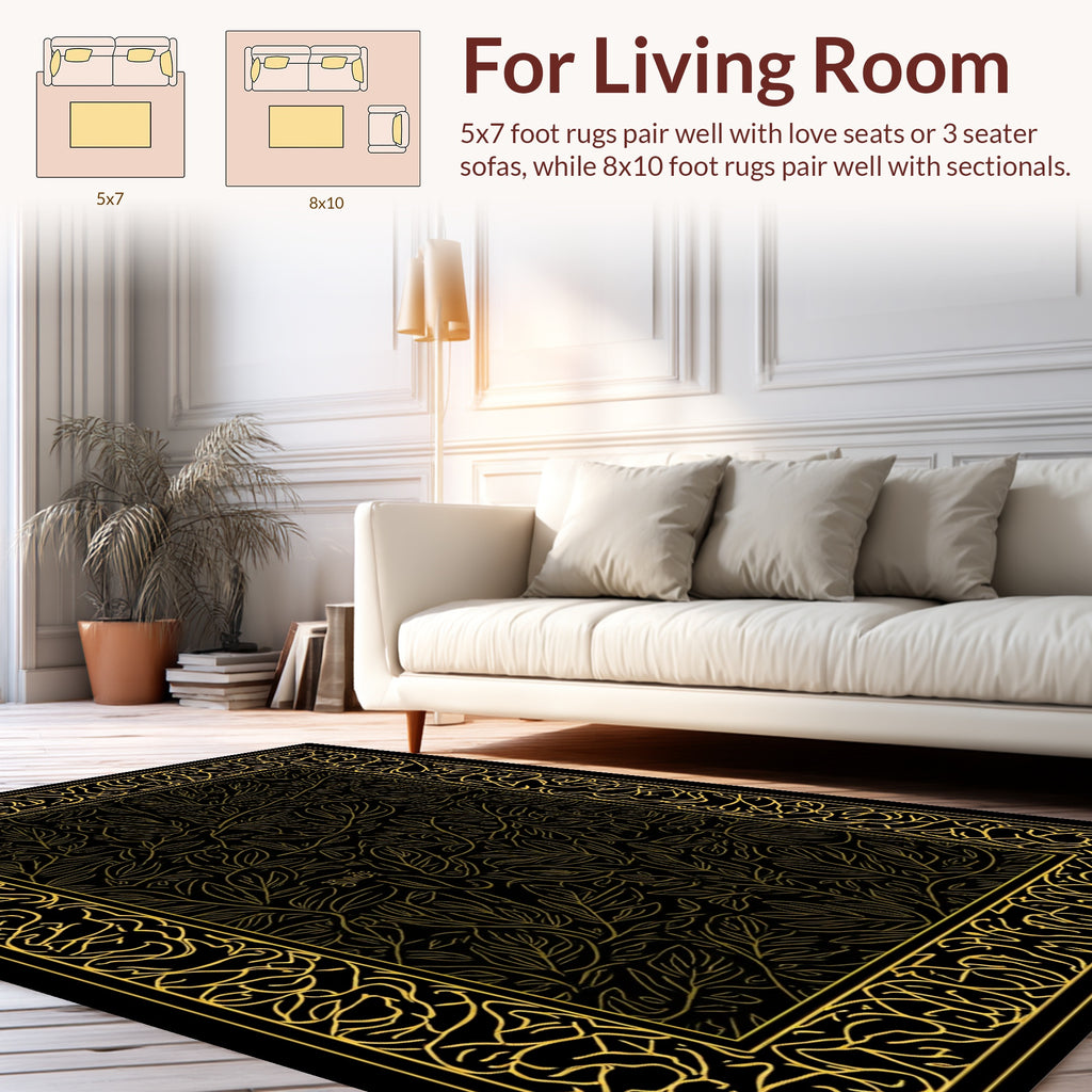 Ornate Leaf Pattern Border Rug