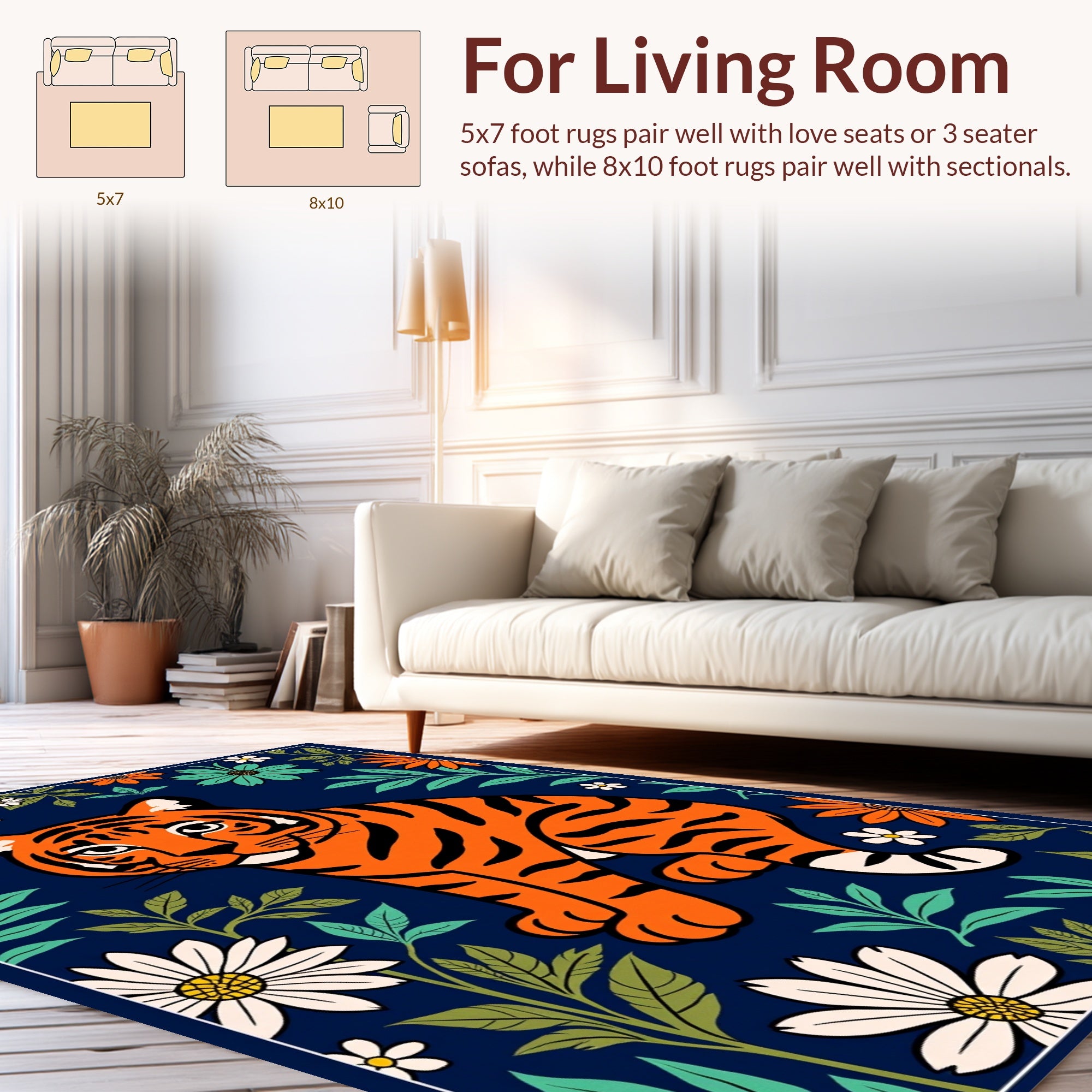 Tiger Floral Art Print Rug