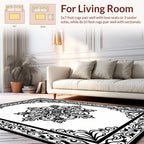 Elegant Black Floral Damask Patterned Rug