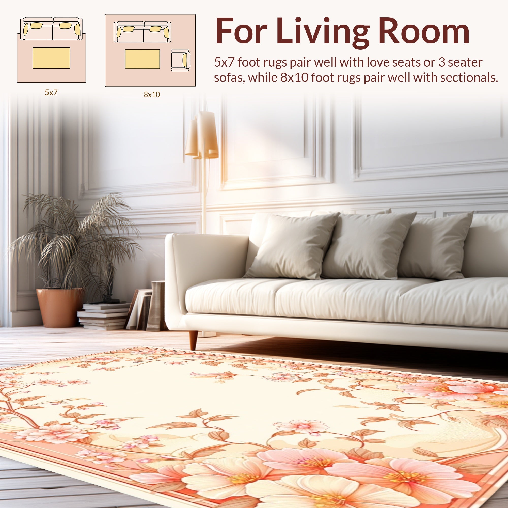 Soft Floral Vine Pattern Border Rug