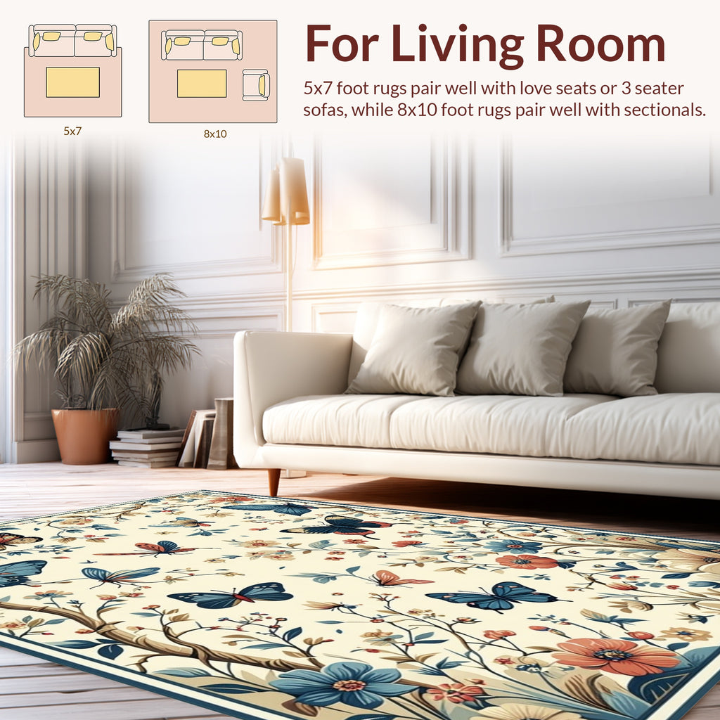 Whimsical Butterfly Floral Garden Rug