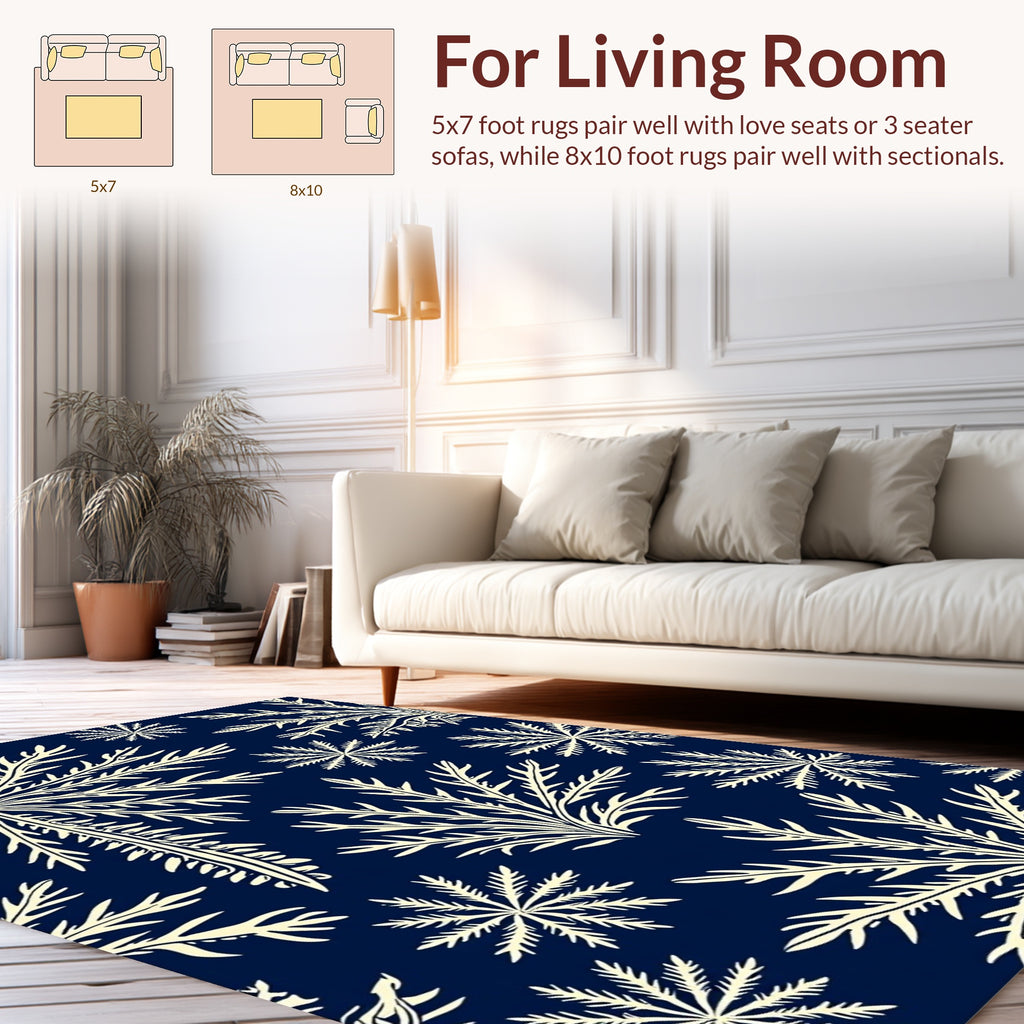 Navy Blue Floral Starburst Pattern Design Rug