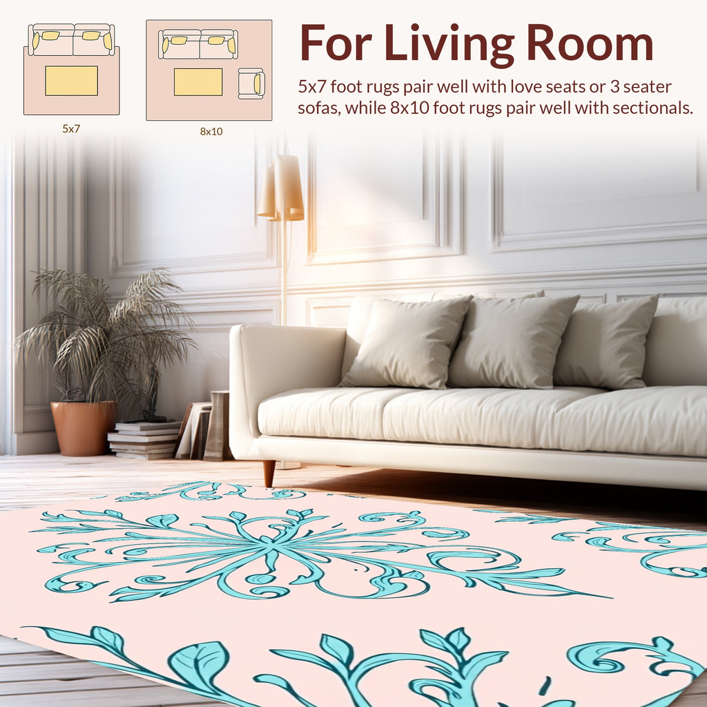Ornate Blue Floral Scroll Rug