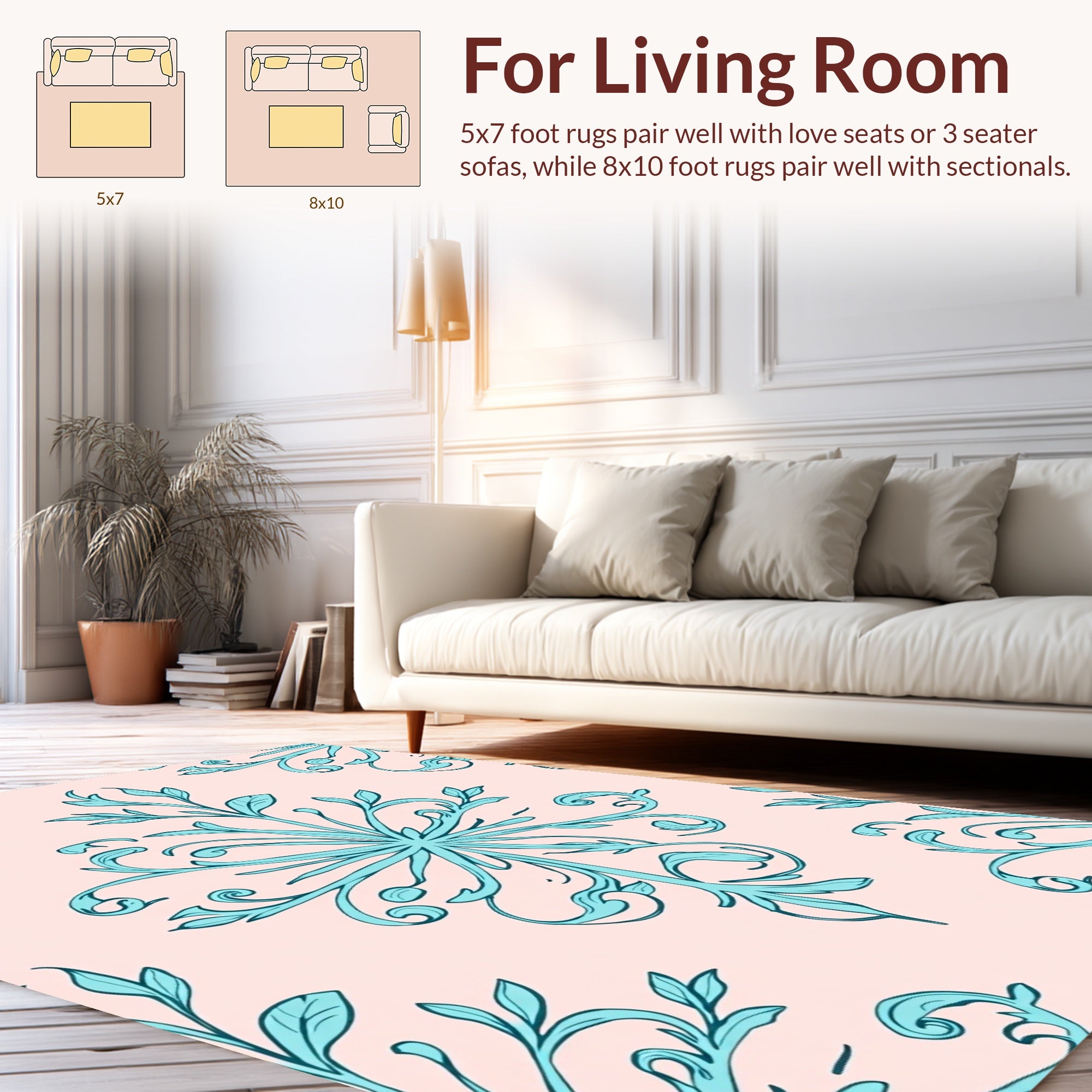 Ornate Blue Floral Scroll Rug