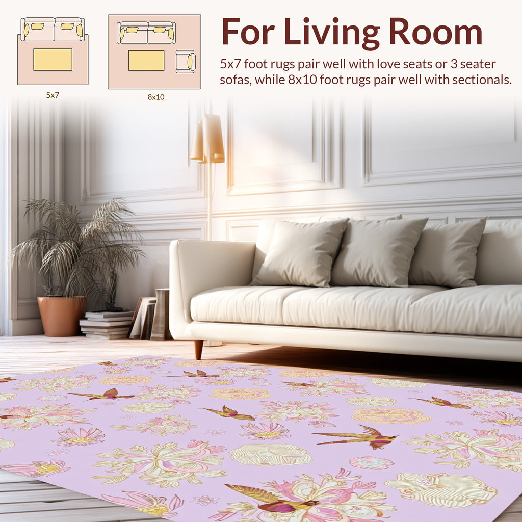 Whimsical Birds Flowers Pattern Rug