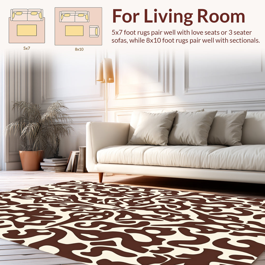 Ornate Antique Brown Ivory Pattern Rug