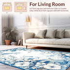 Blue White Floral Scroll Detailed Rug