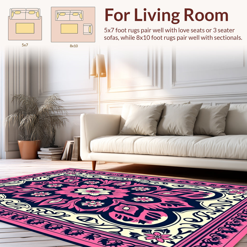 Vibrant Pink Floral Medallion Design Rug