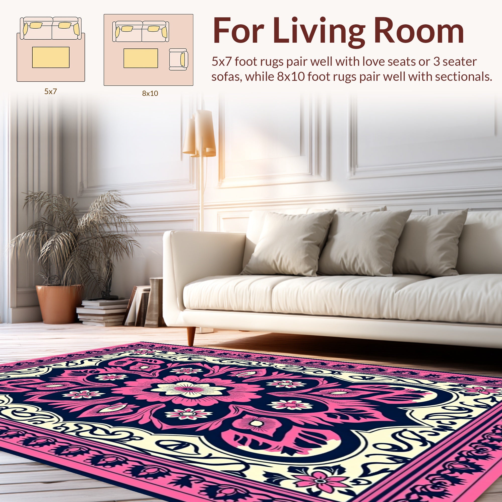 Vibrant Pink Floral Medallion Design Rug