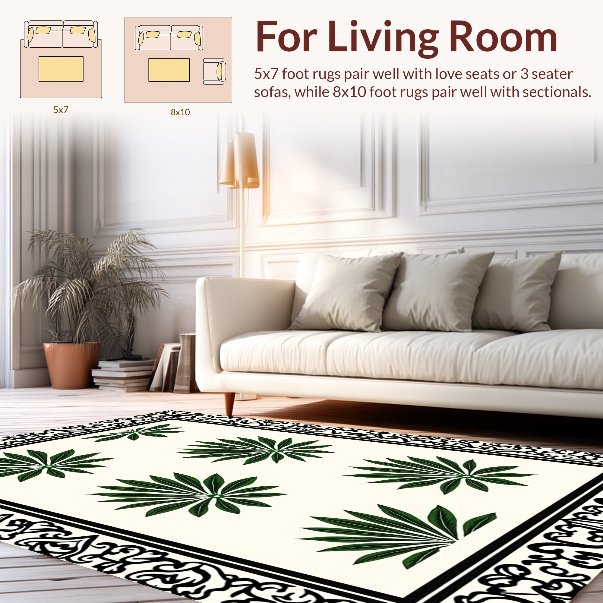 Green Leaf Scatter Pattern Design Rug