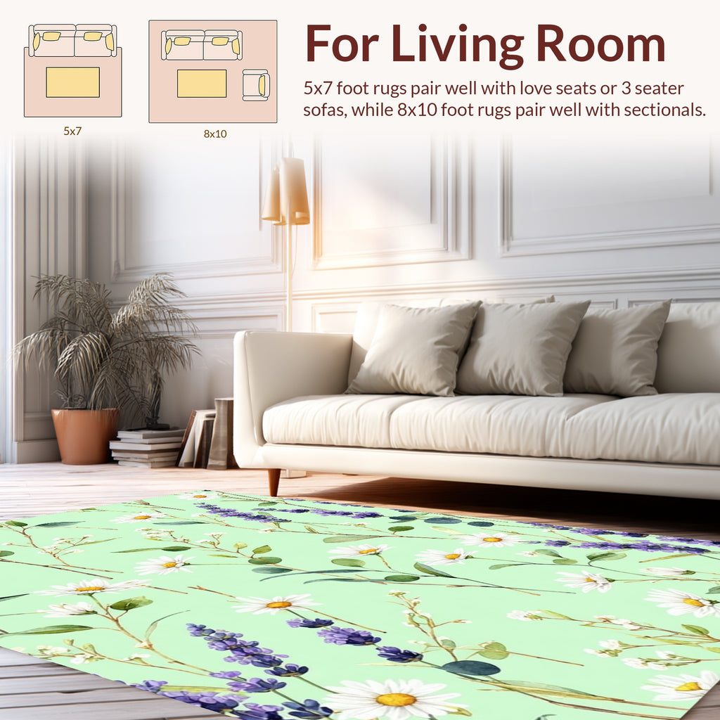 Floral Lavender Daisy Meadow Pattern Rug