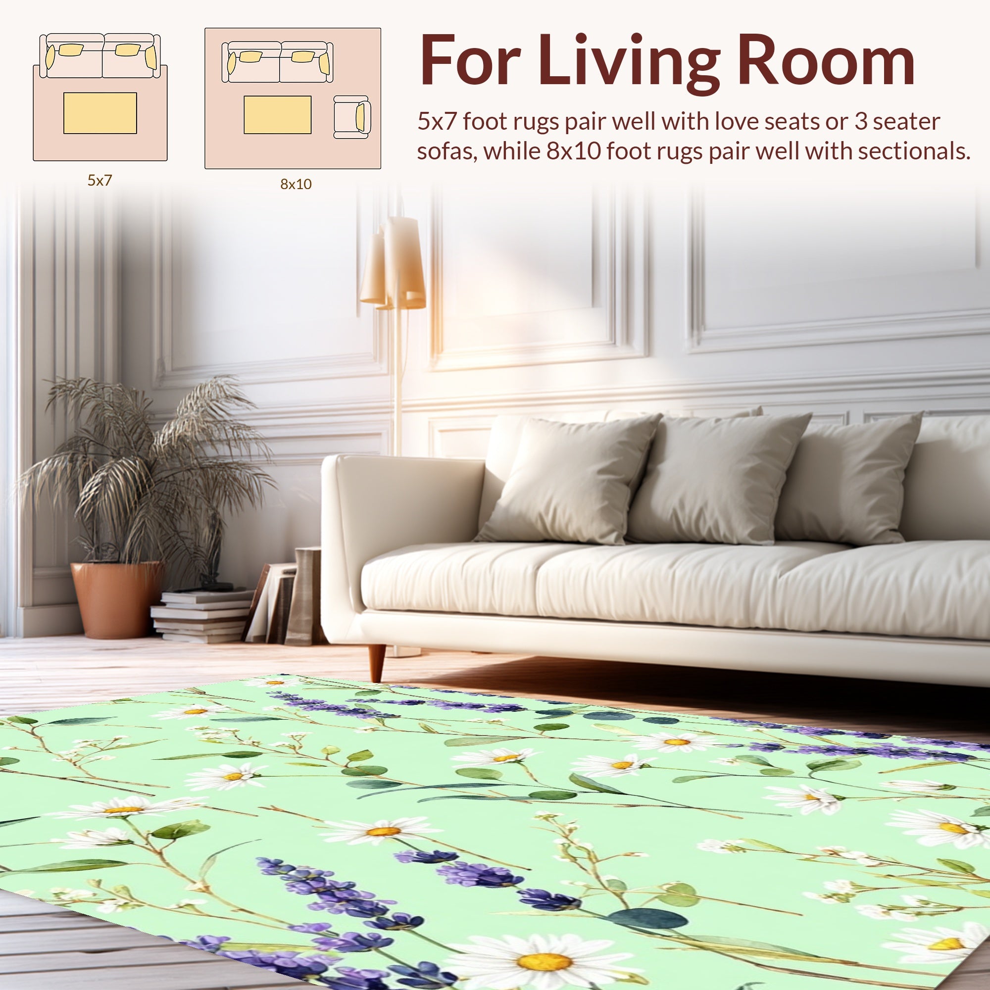 Floral Lavender Daisy Meadow Pattern Rug