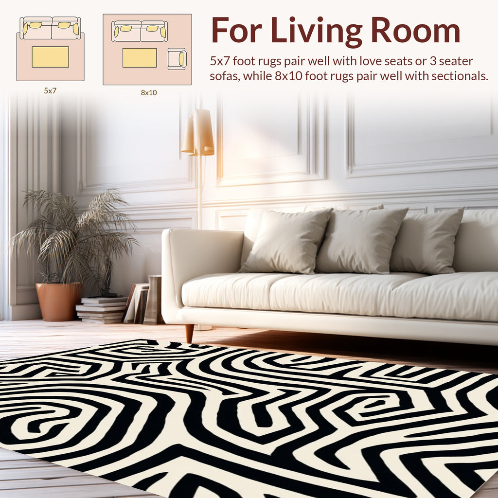Bold Black White Abstract Maze Rug