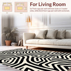 Bold Black White Abstract Maze Rug