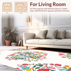 Vibrant Floral Print With Leaves Rug