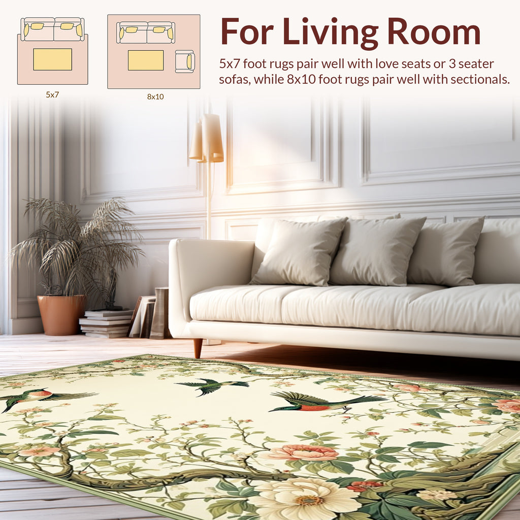 Floral Birds Enchanting Garden Tapestry Rug