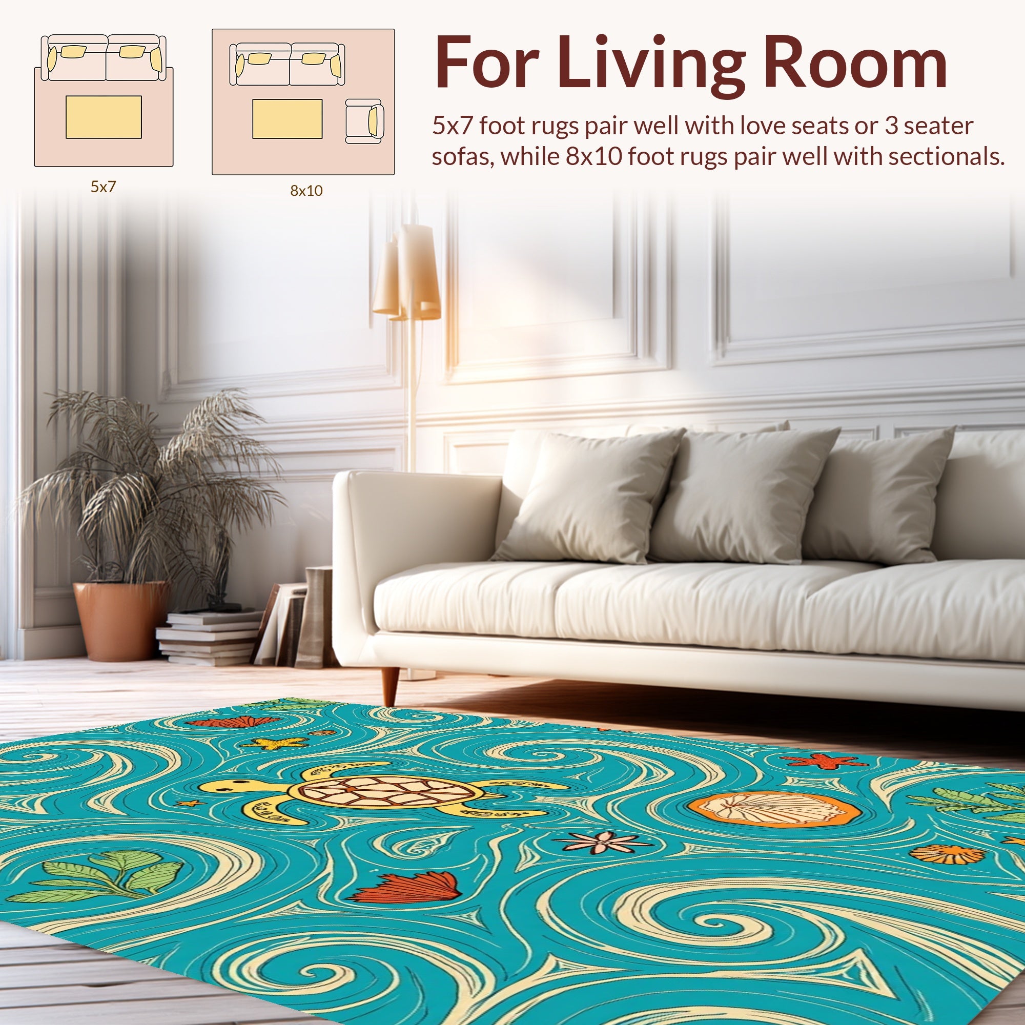 Whimsical Turtle Ocean Swirl Pattern Rug