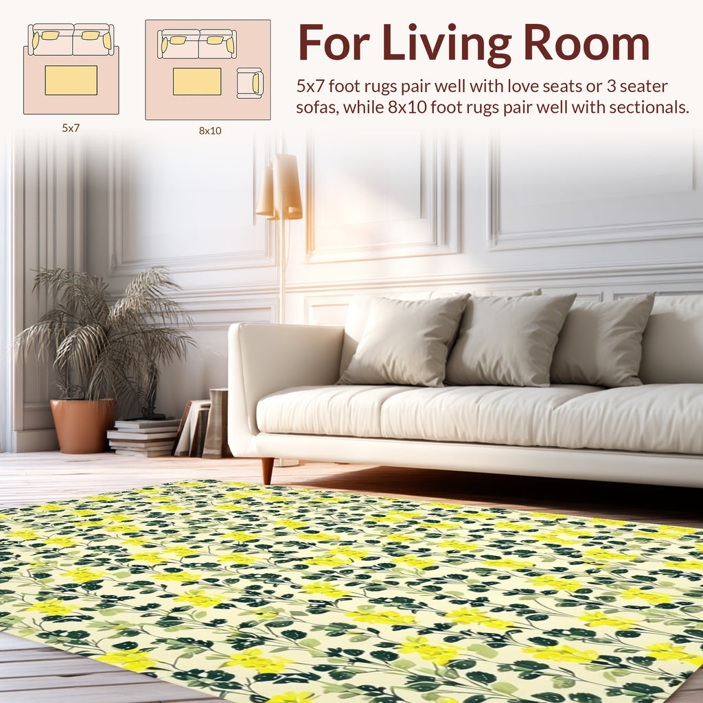 Yellow Floral Vine Patterned Rug