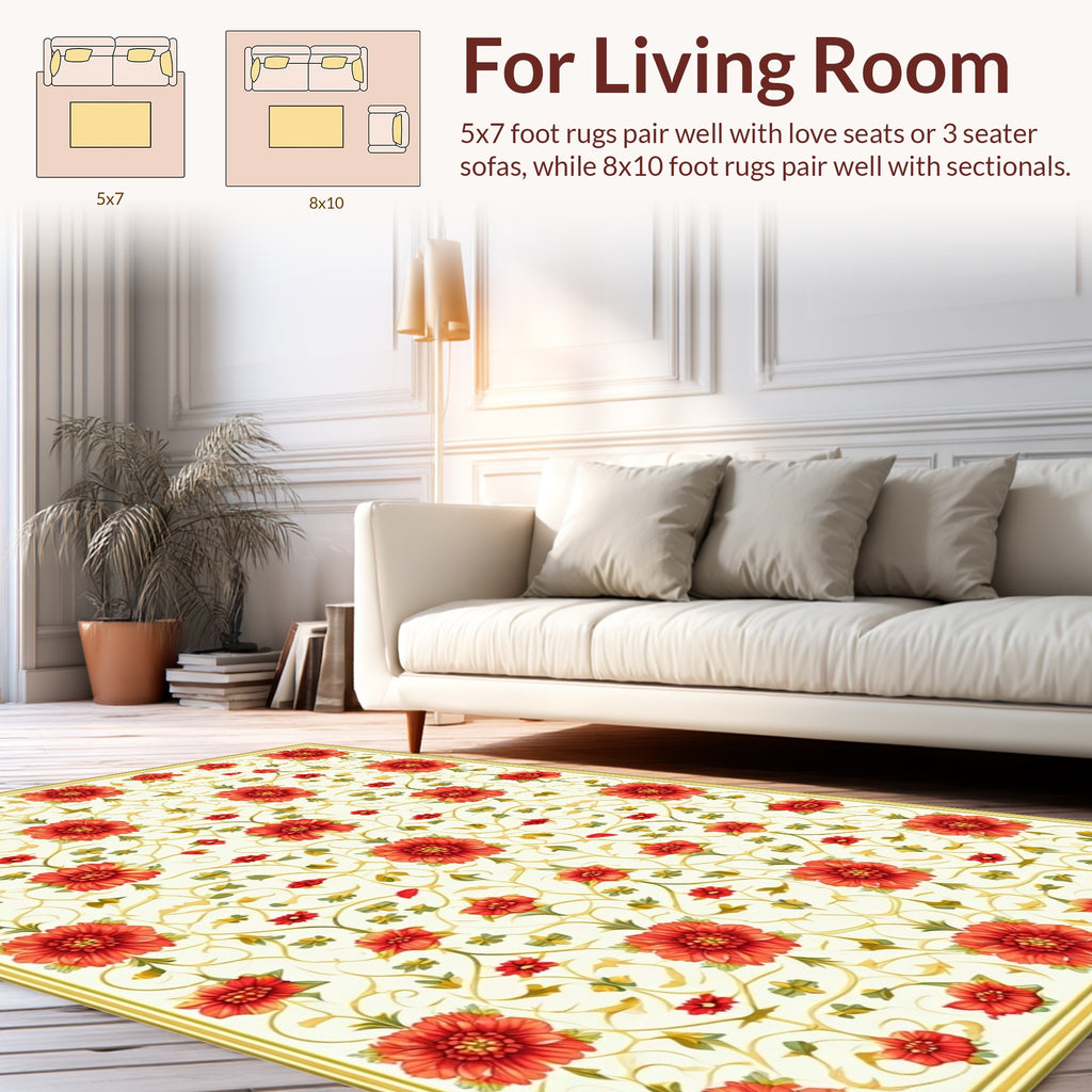 Red Floral Vine Pattern Rug