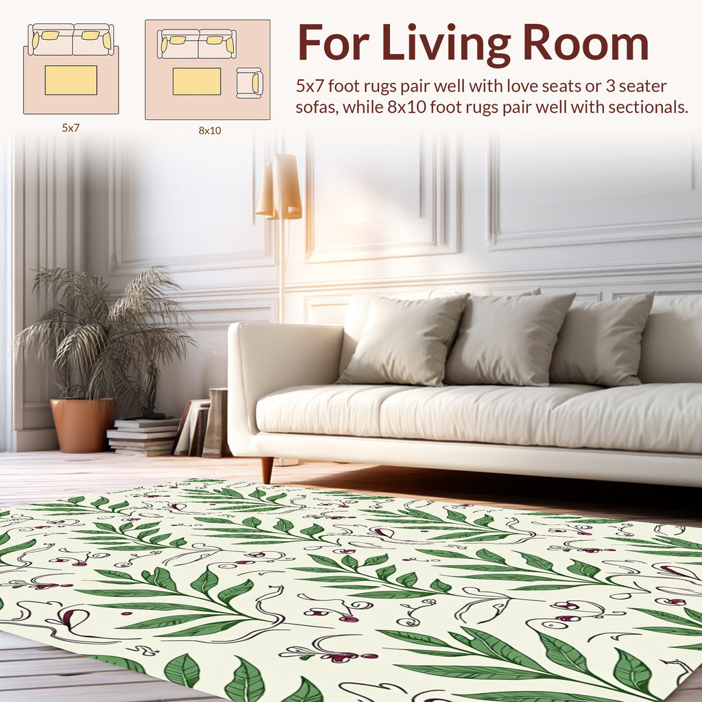 Green Leaf Vine And Swirl Pattern Rug