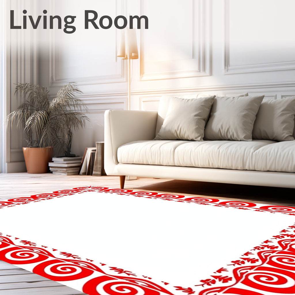 Bold Red Swirl Border Deco Rug