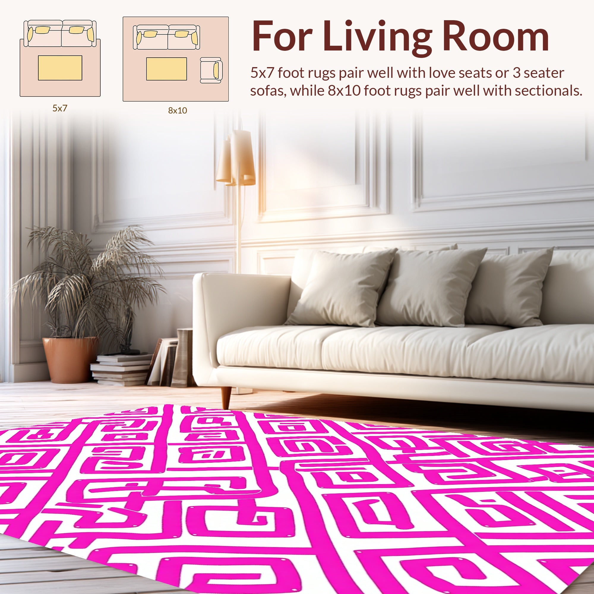 Bold Pink Geometric Line Art Pattern Rug